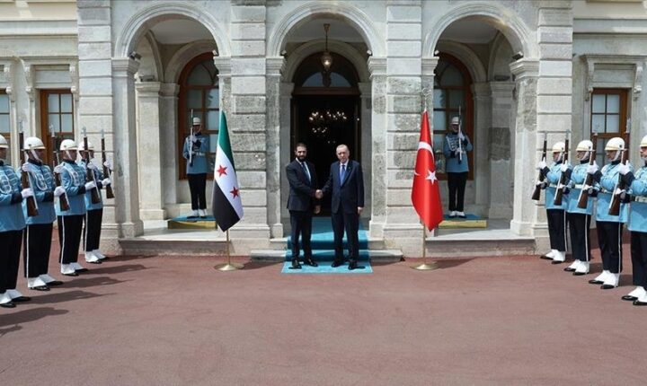 رئيس الجمهورية التركية السيد رجب طيب أردوغان يلتقي نظيره السوري في إسطنبول جرى اللقاء في مكتب الرئاسة بقصر دولما بهتشة..