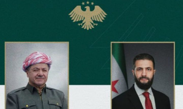 الشرع يبحث هاتفياً مع مسعود بارزاني التطورات الأخيرة في سوريا