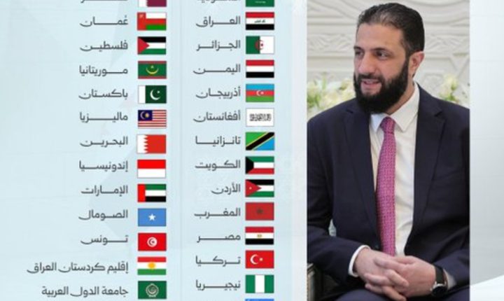 الشرع يهنئ عدداً من الدول العربية والإسلامية بحلول عيد الفطر